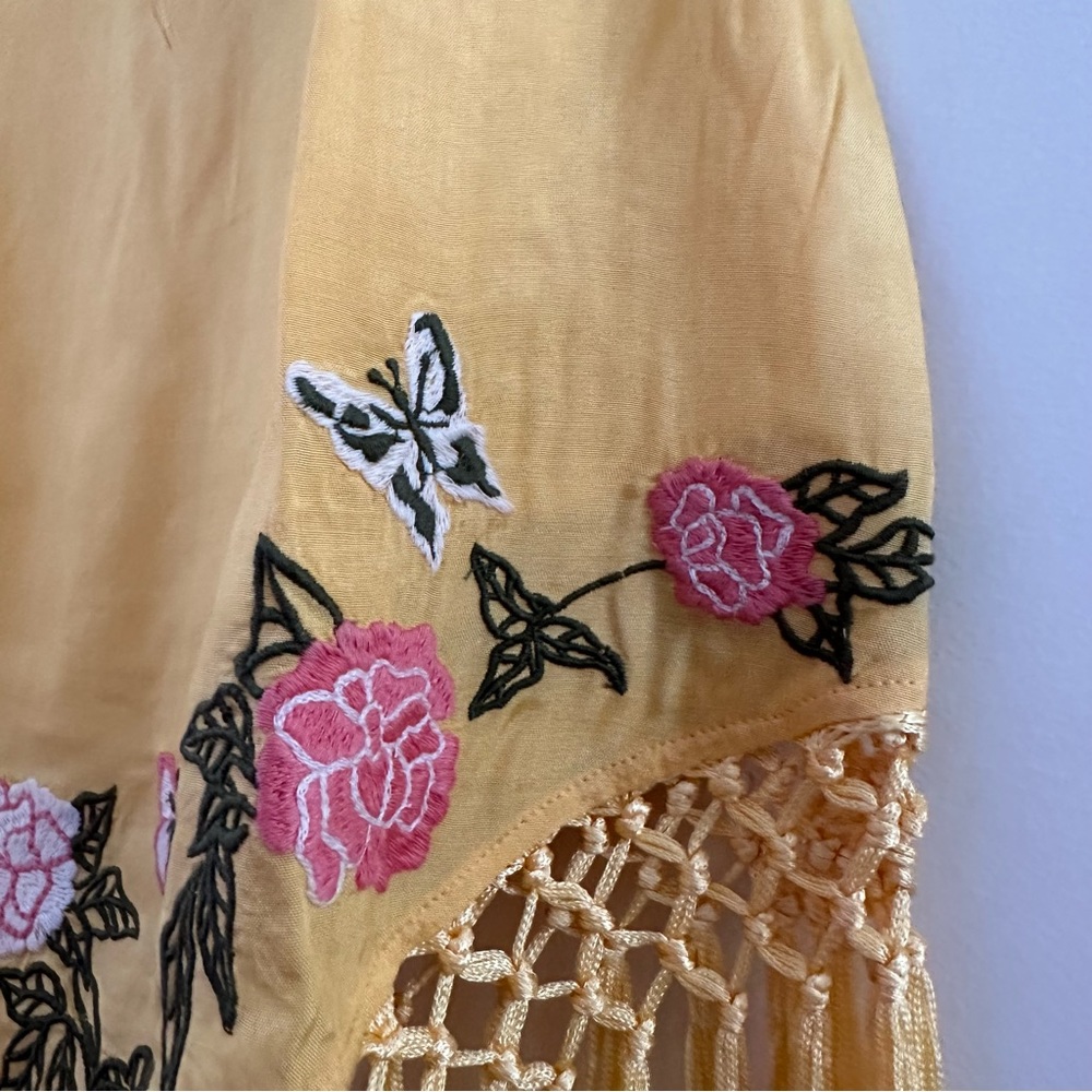 SOLD💛Urban Outfitters Carmen Embroidered Fringe Sleeveless Mini Dress in Yellow - Picture 12 of 16